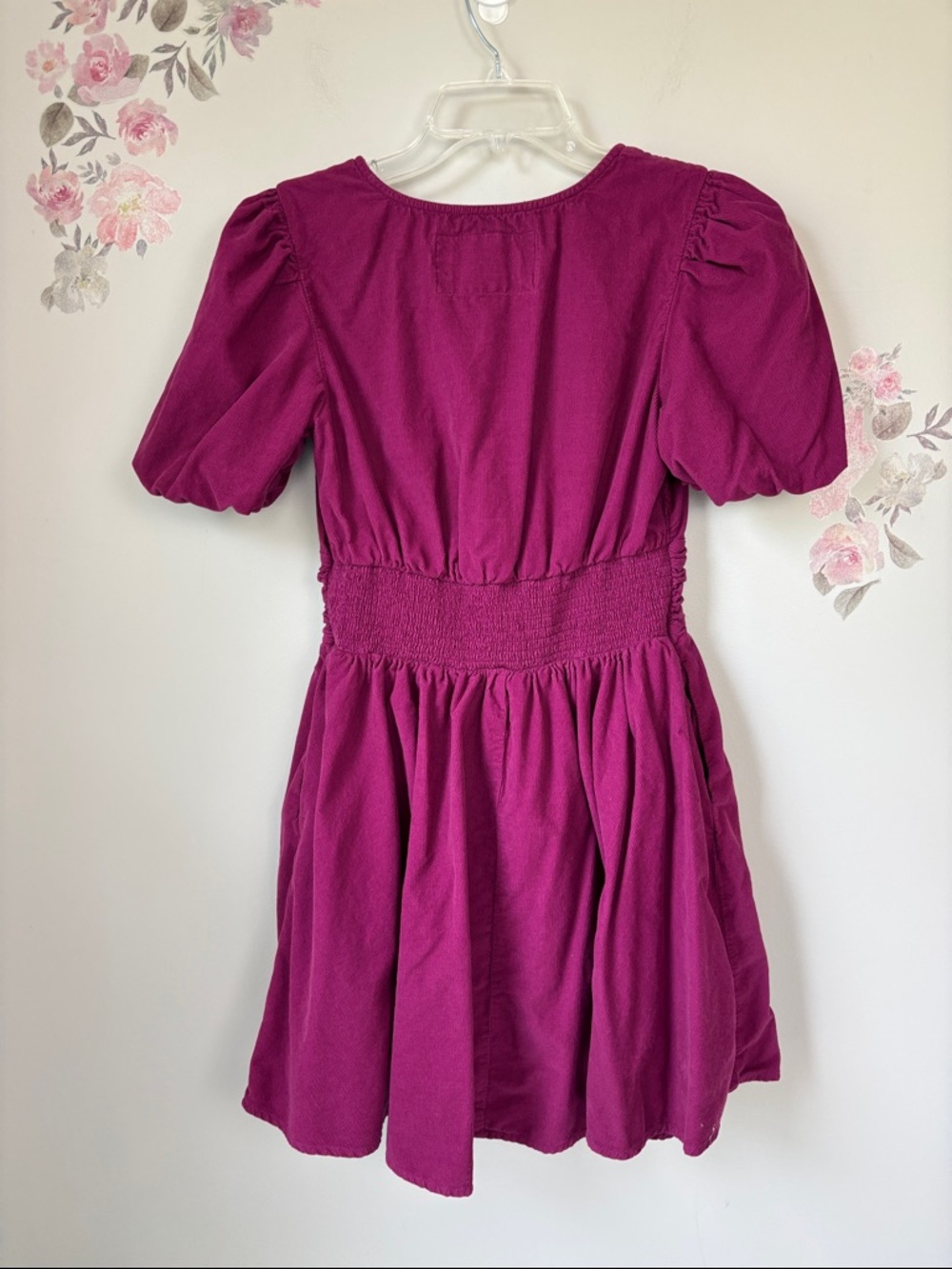 Anthropologie Fuchsia Corduroy V Neck Button Down Mini Dress - S - Picture 10 of 10